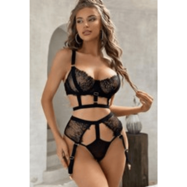 COORDINADO AJUSTABLE CON ENCAJE AZUL MARINO - Mi tienda
