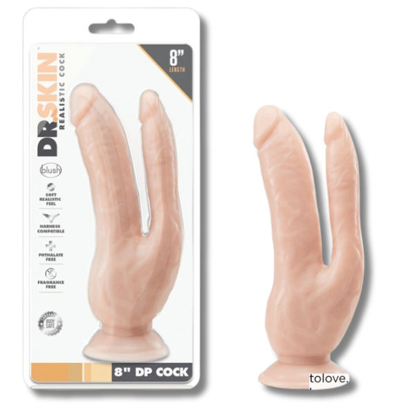 Dr Skin 8" DP Cock Vanilla - Dildo para Doble Penetración 20 cm