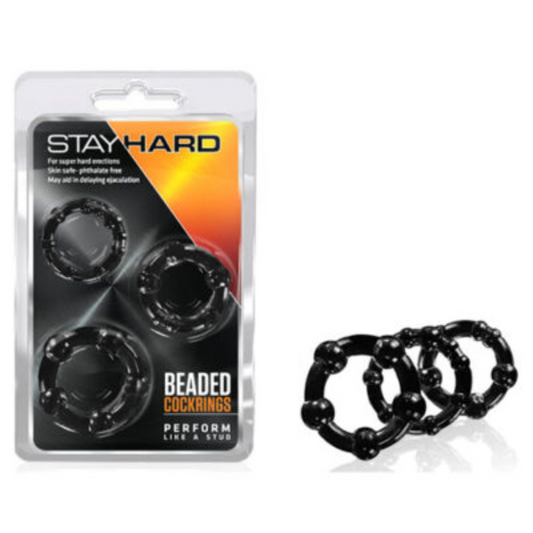 Kit de anillos - STAY HARD BEADED COCKRINGS-BLACK